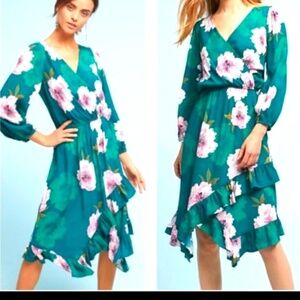 🌟ANTHROPOLOGIE PLENTY by Tracy Reese Drenched in Green Peony Dress